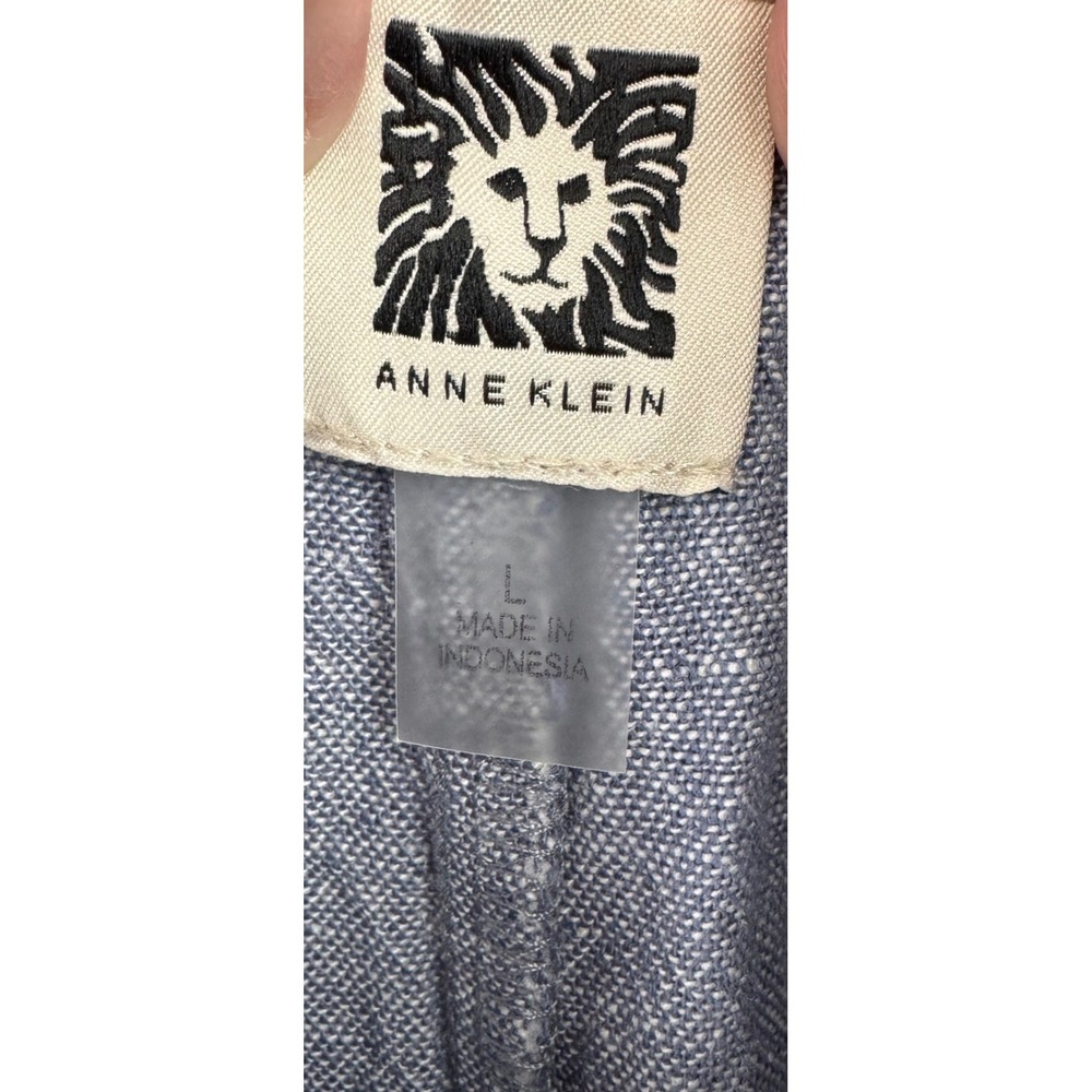 Anne Klein Paperbag Waist Pants Womens Large Blue Linen Blend Belted Casual Chic - Picture 8 of 13